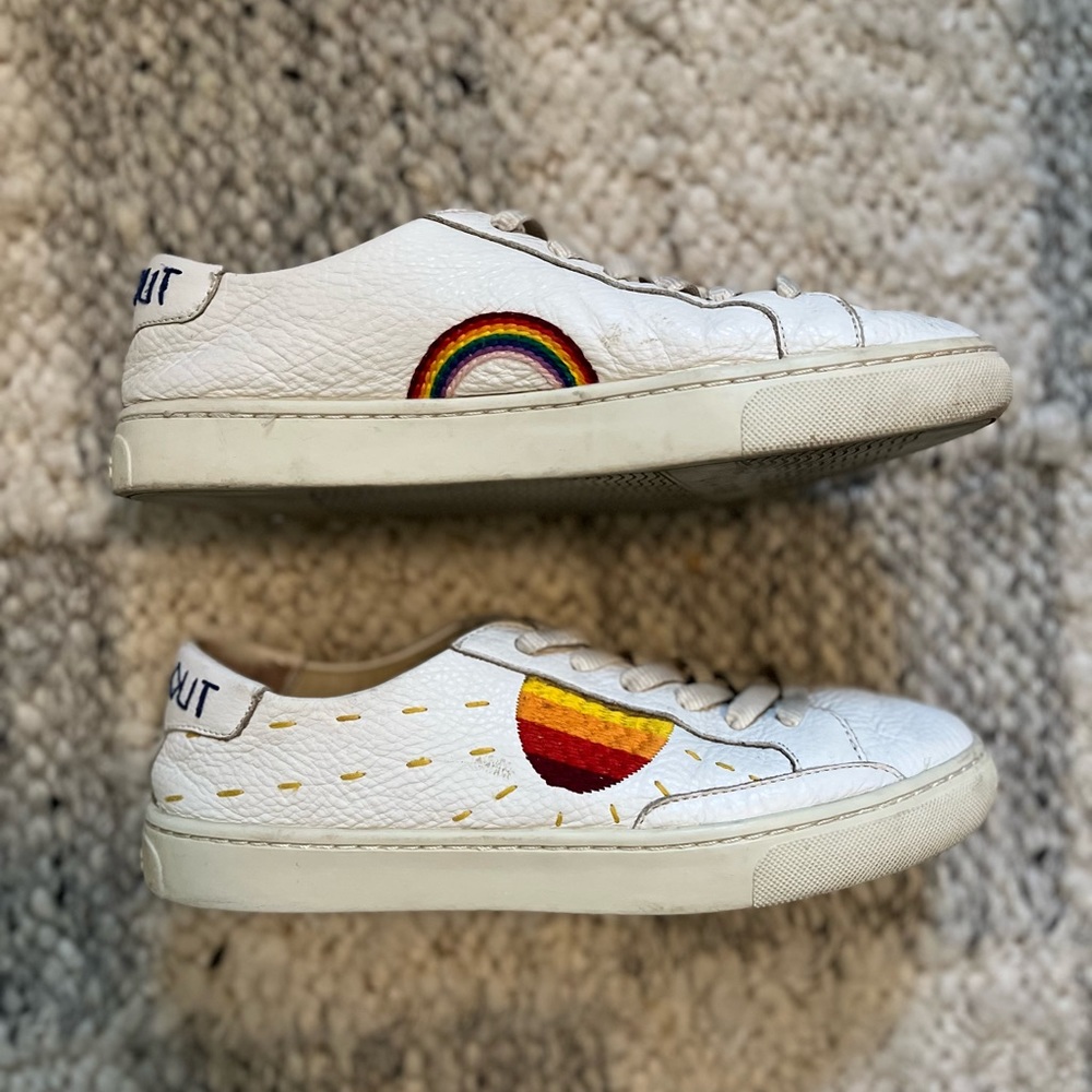 Soludos Leather Peace Out Sun & Rainbow White Sneakers